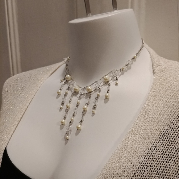 Faux Pearl Statement Necklace with Earrings - Picture 3 of 5
